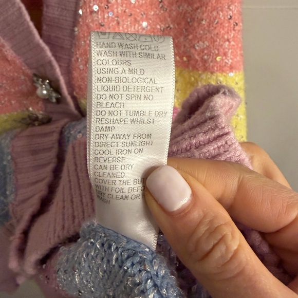 Pastel Rainbow Striped Sequin Cardigan Sweater - Pink - Picture 5 of 7